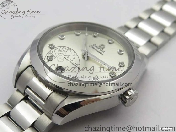 0321 SportInspired Aqua Terra 150M 34mm Ladies SS VSF 1:1 Best Edition Silver Dial Diamonds Markers on SS Bracelet A 7932